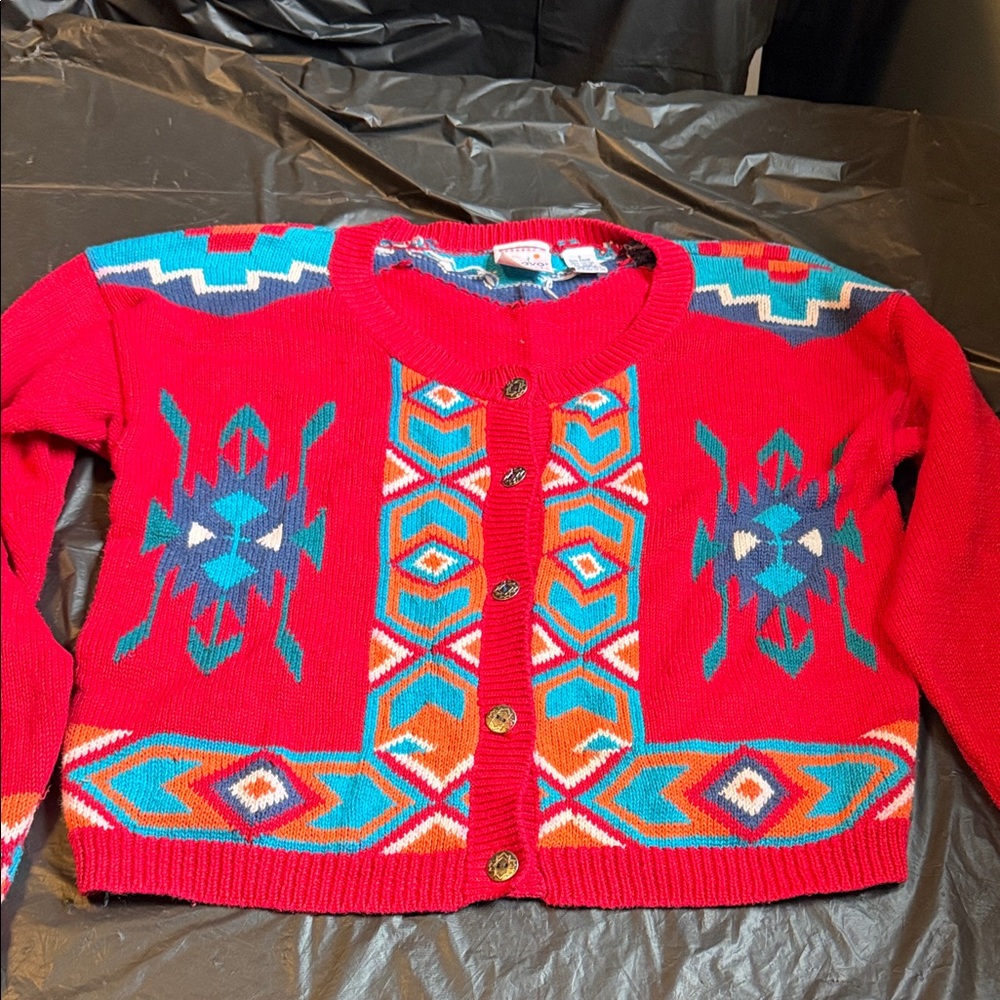 Vintage 1990s Nuovo Southwestern Round Neck Button Up Cotton Sweater